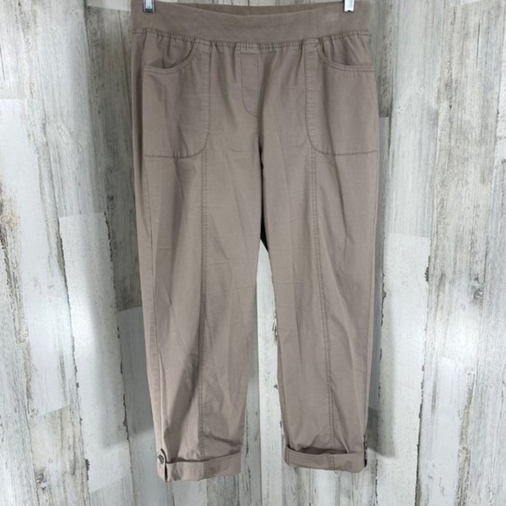 Chico’s Women's Dark Tan Lightweight Cuff Bottom Elastic Waist Pants Sz 1.5 (10)
